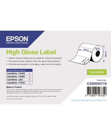 High Gloss Label, Die-cut Roll: 102x152mm