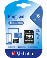 Micro SDHC Card 16GB Class 10 w/adaptor