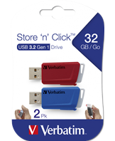 Store 'n' Click USB Drive 32GB (2-pack) Red/Blue