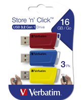 Store 'n' Click USB Drive 16GB (3-pack) Red/Blue/Yellow