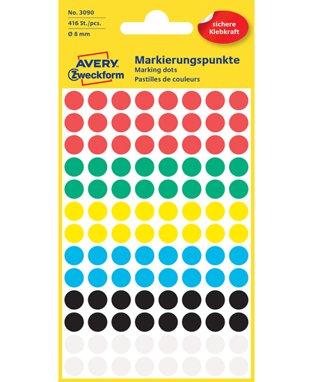 Avery manuel etiket ø8mm ass. farver (416)