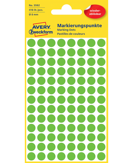Avery manuel etiket aftagelig ø8mm grøn (416)