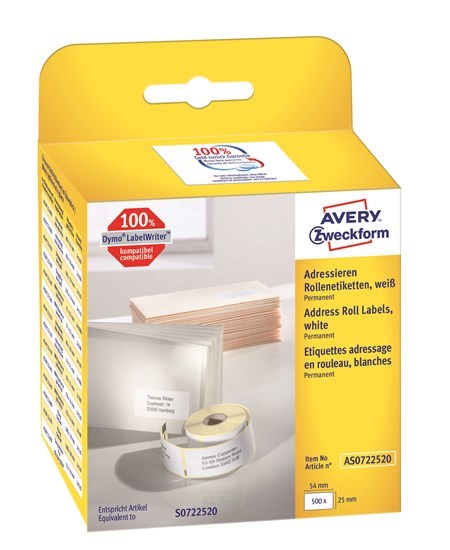 Avery adresseetiket på rulle 54x25mm (500)