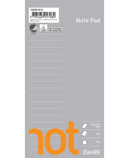 Bantex not notesblok, 105×210, linjeret