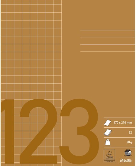 Skolehæfte 17x21 kvadreret 10x10 32 blade brun