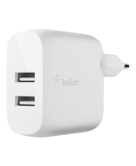 Dual USB-A Wall Charger 24W + Lightning Cable, White