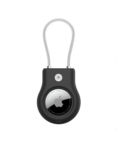 Secure Holder with Wire Cable for Airtag - Black