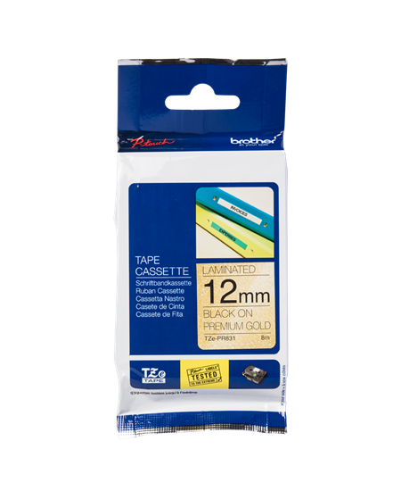 Brother TZe-PR831 12mm x 8m tape black on gold