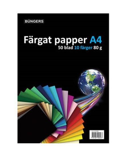 Farvet papir A4 80 gr. ass. farver (50)