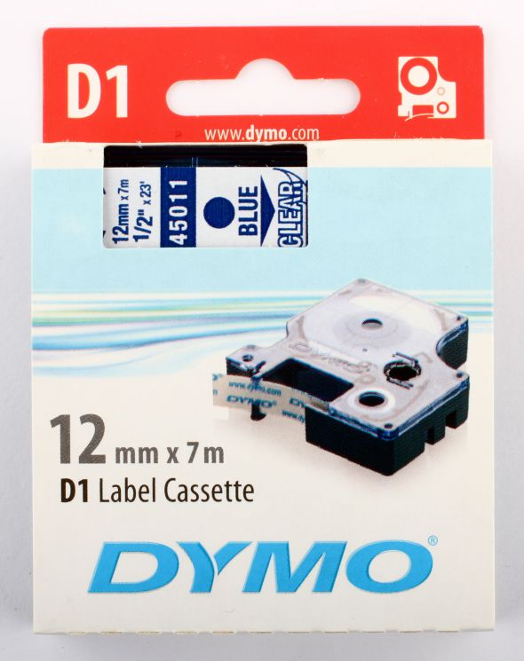 Tape D1 12mmX7m blå/transparent