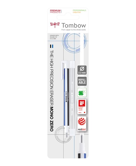 Viskelæder pen Tombow MONO zero ø2,3mm hvid blister
