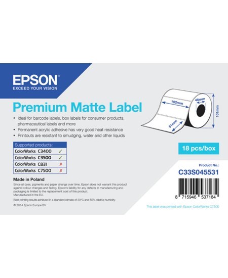 High Gloss Label, die-cut roll: 102mm x 51mm, 650 labels