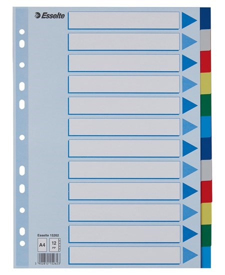 Faneblade PP A4 12-delt farvede faner