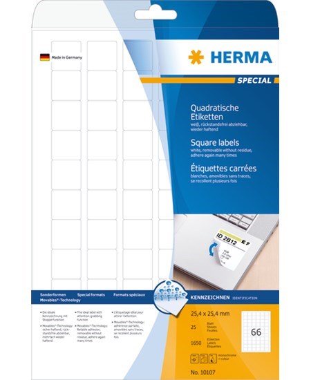 Herma etiket aftagelig 25,4x25,4 (1650)