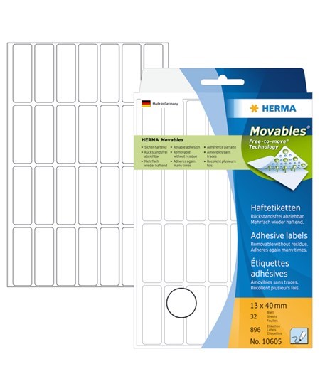 Herma etiket manuel aftagelig 13x40 hvid (672)