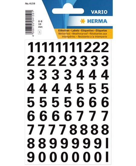 Herma etiket tal 0-9 10mm sort