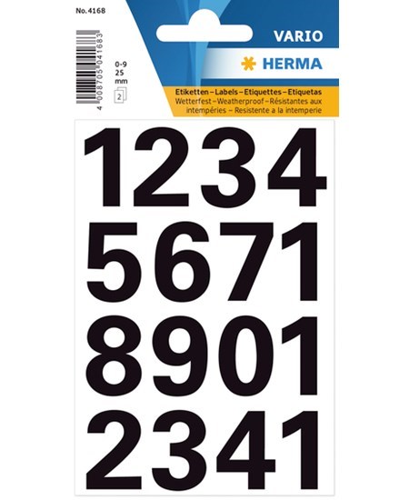 Herma etiket tal 0-9 25mm sort