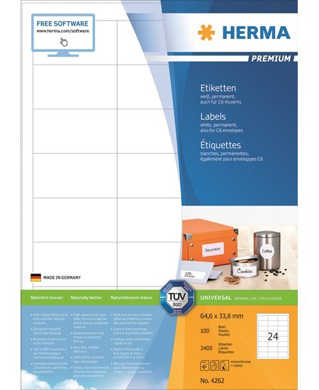 Herma etiket Premium A4 100 64,6x33,8 (2400)