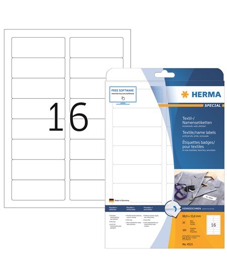 Herma navne/tekstil etiket aftagelig 88,9x33,8 hvid (320)