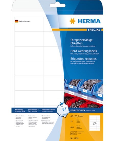 Herma etiket film ekstra stærk 66x33,8 mat (600)