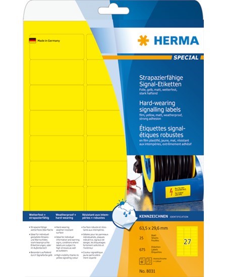 Herma etiket film ekstra stærk 63,5x29,6 gul (675)