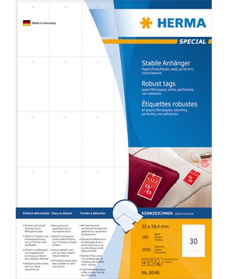 Herma slidstærke papir/folie labels  35x59,4 (3000)