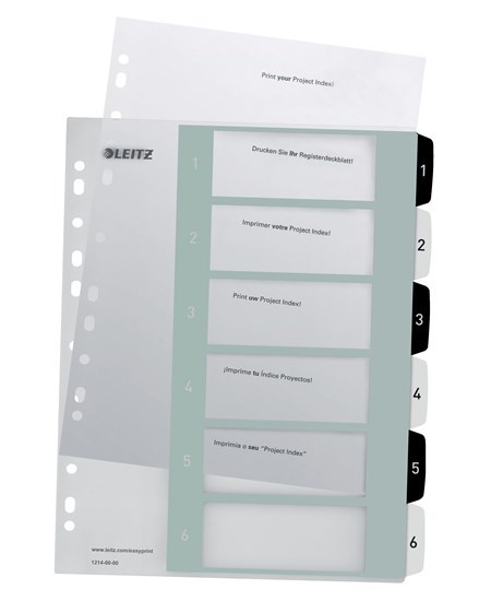 Register printbar PP A4+ 1-6 hvid/sort