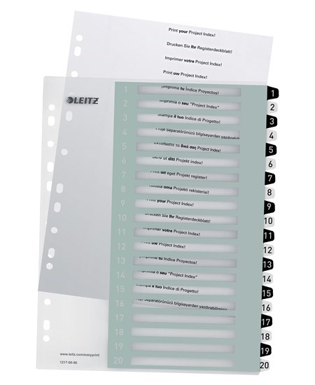 Register printbar PP A4+ 1-20 hvid/sort