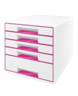 Desk cube WOW m/5-skuffer hvid/pink