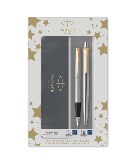 Parker Duosæt Jotter 77% recycled GT kuglepen+fyldepen sølv