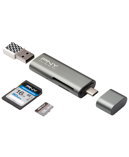 PNY USB-C Card Reader - USB Adapter, Grey