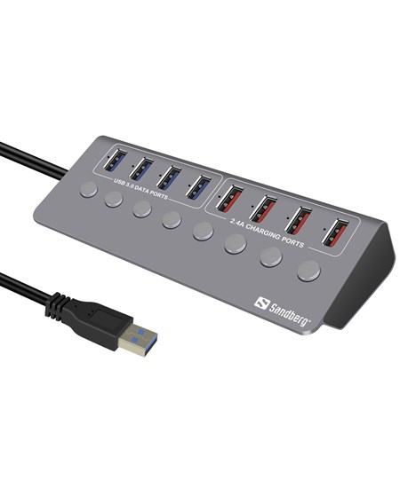 USB 3.0 Hub 4xData + 4xCharge, Alu