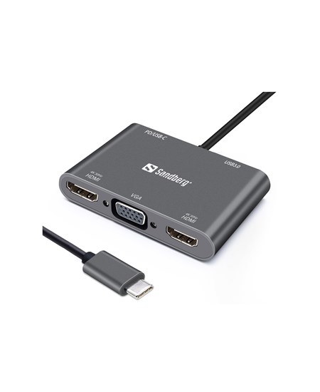 USB-C Dock 2xHDMI+1xVGA+USB+PD
