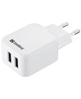 AC Charger Dual USB 2A EU, White/Black