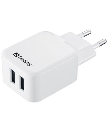 AC Charger Dual USB 2A EU, White/Black