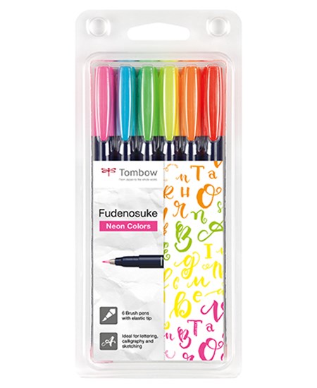 Marker Tombow Fudenosuke hård neon ass (6)