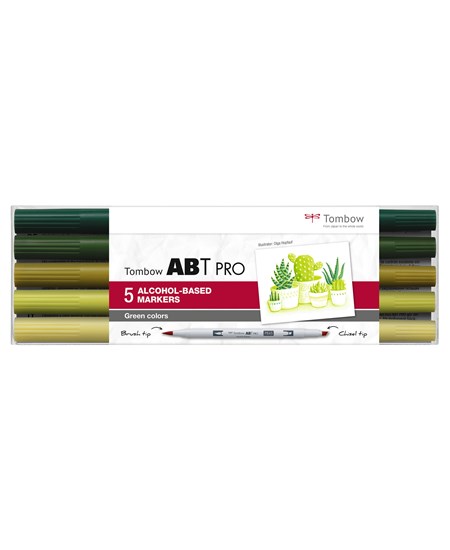 Marker alcohol ABT PRO Dual Brush 5P-5 Green colours (5)