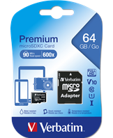 Micro SDXC Card 64GB Class 10 w/adaptor