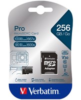 Micro SDXC Card PRO U3 Class 10 A2 256GB w/adaptor