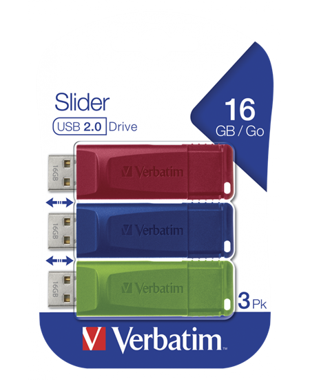 Store ´N´ Go Slider USB Drive 16GB (3-pack) Red/Blue/Green